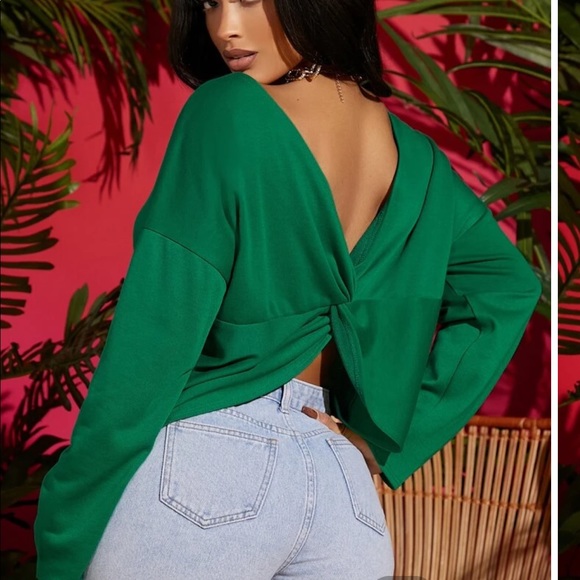 SHEIN OVERSIZED GREEN OFF SHOULD CRISS CROSS OPEN BACK XS NEVER WORN! Brand new - Picture 1 of 4